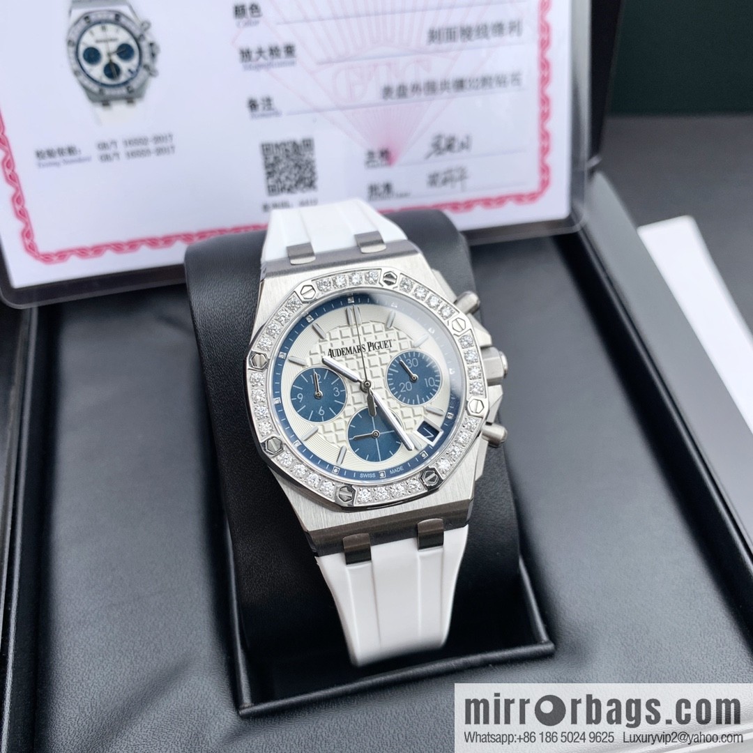 The latest Royal Oak Offshore series chronograph quartz watch case 904 stainless steel with diamonds 32 2.0 bright vvs level cut diamonds