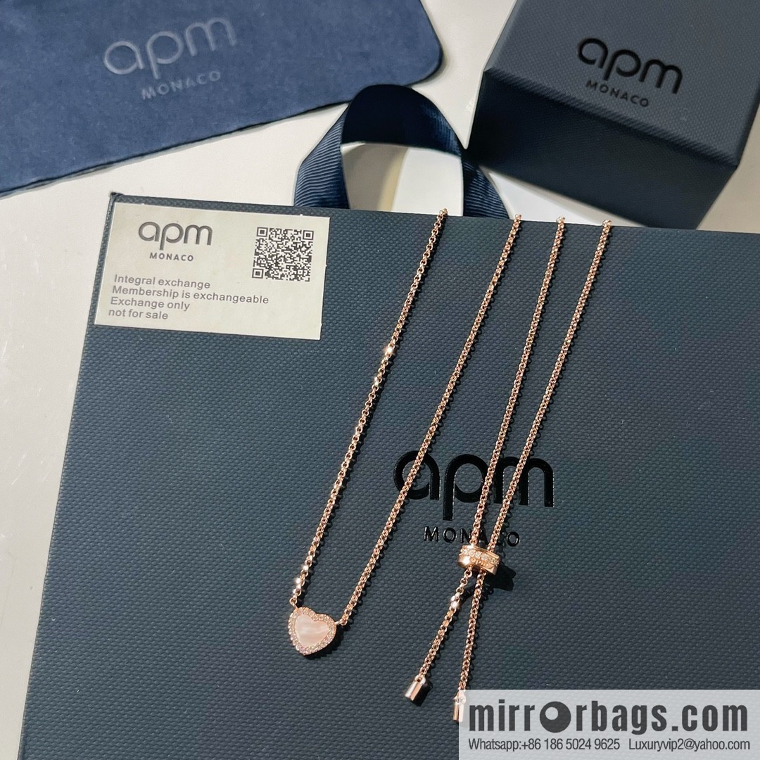APM Monaco pink mother shell love necklace adjustable
