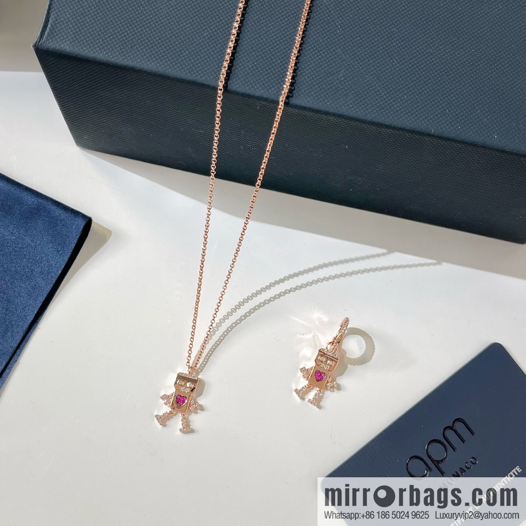 APM Monaco pink robot necklace stud earrings