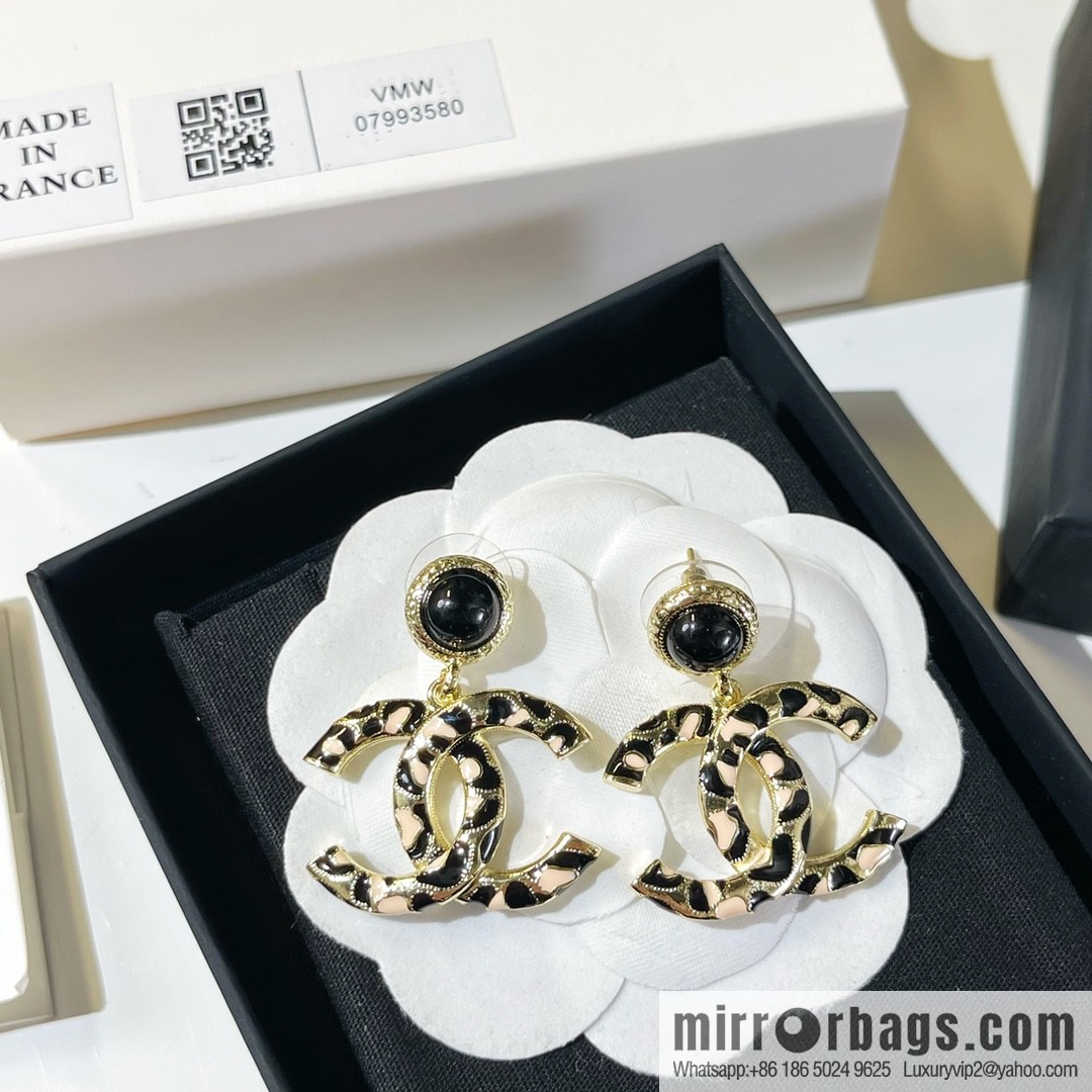 New ☑️ Chanel double c leopard print stud earrings