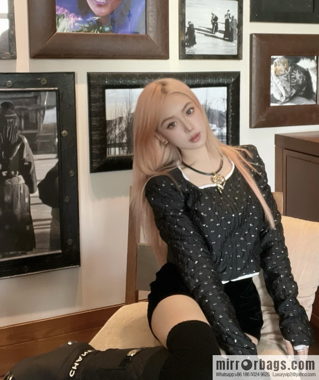 New ☑️ Chanel double c peach heart black leather rope choker necklace