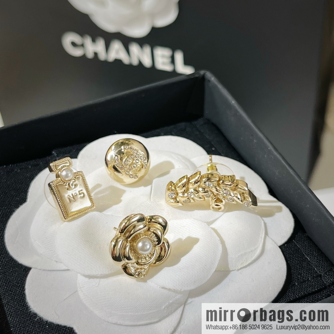 New ☑️ Chanel round double c wheat ear perfume bottle camellia stud earrings