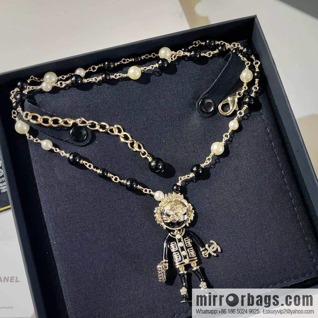 New ☑️ Chanel double c black gold lion pearl necklace sweater chain