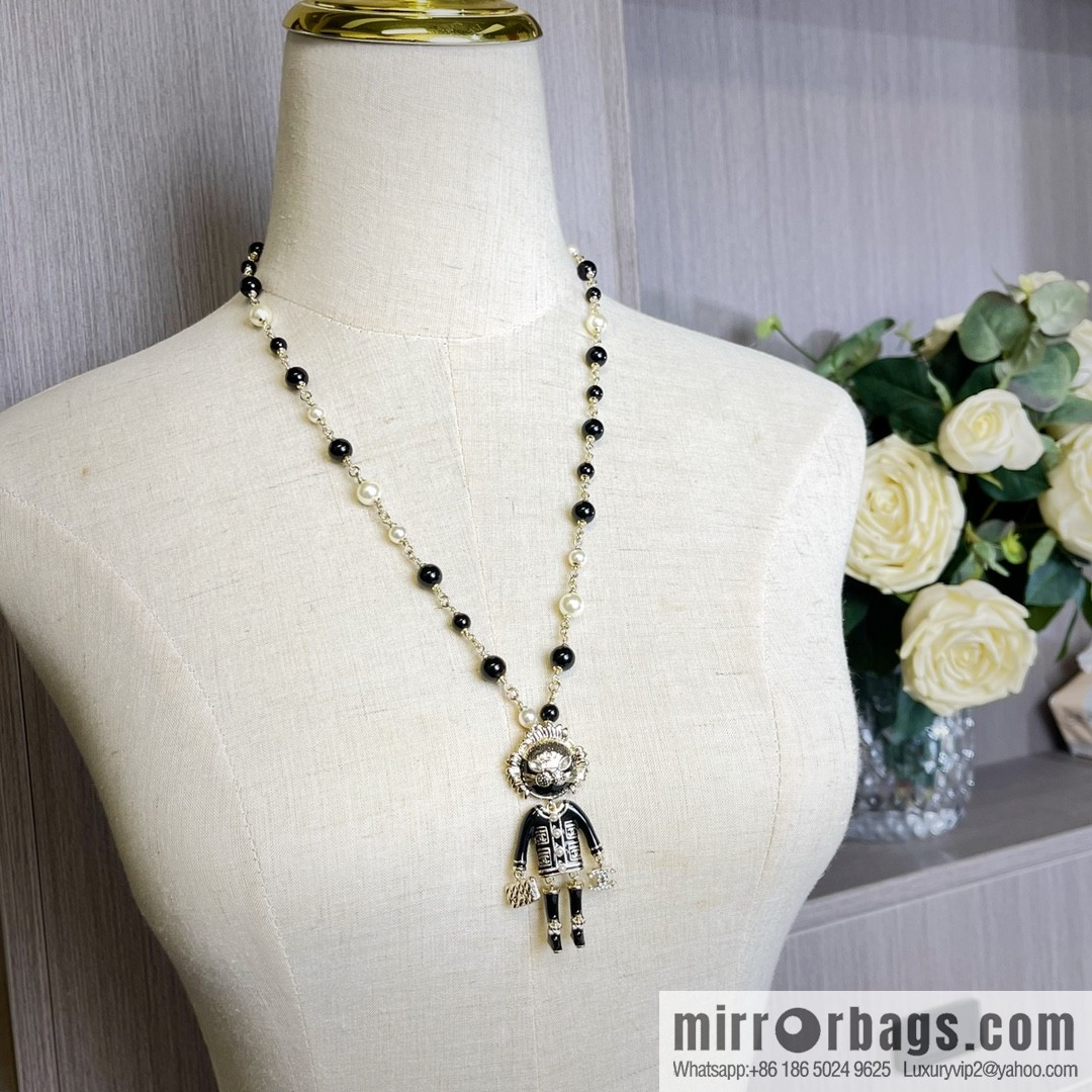 New ☑️ Chanel double c black gold lion pearl necklace sweater chain