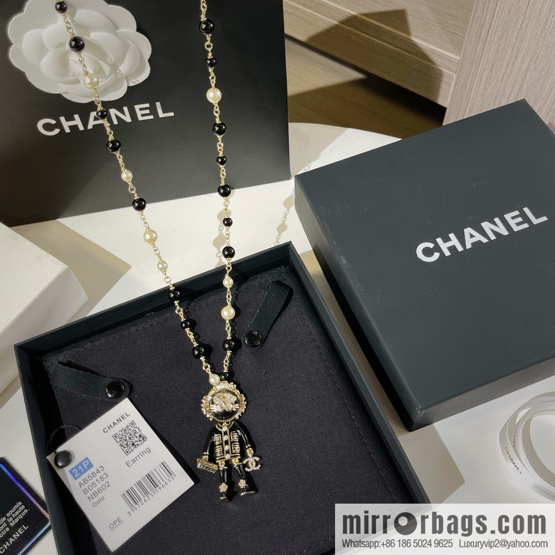 New ☑️ Chanel double c black gold lion pearl necklace sweater chain