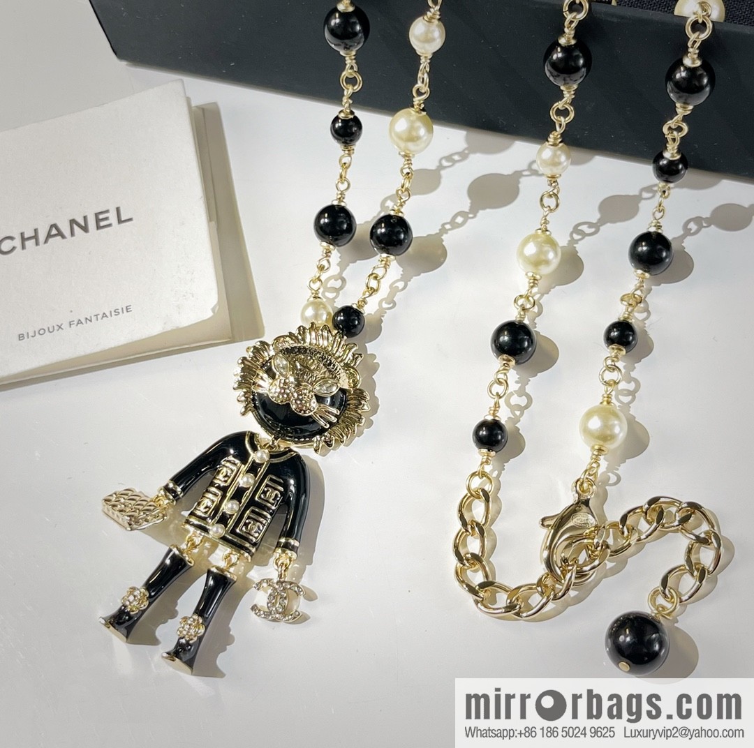 New ☑️ Chanel double c black gold lion pearl necklace sweater chain