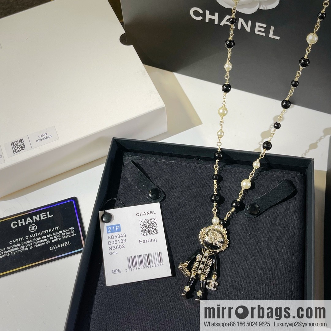 New ☑️ Chanel double c black gold lion pearl necklace sweater chain