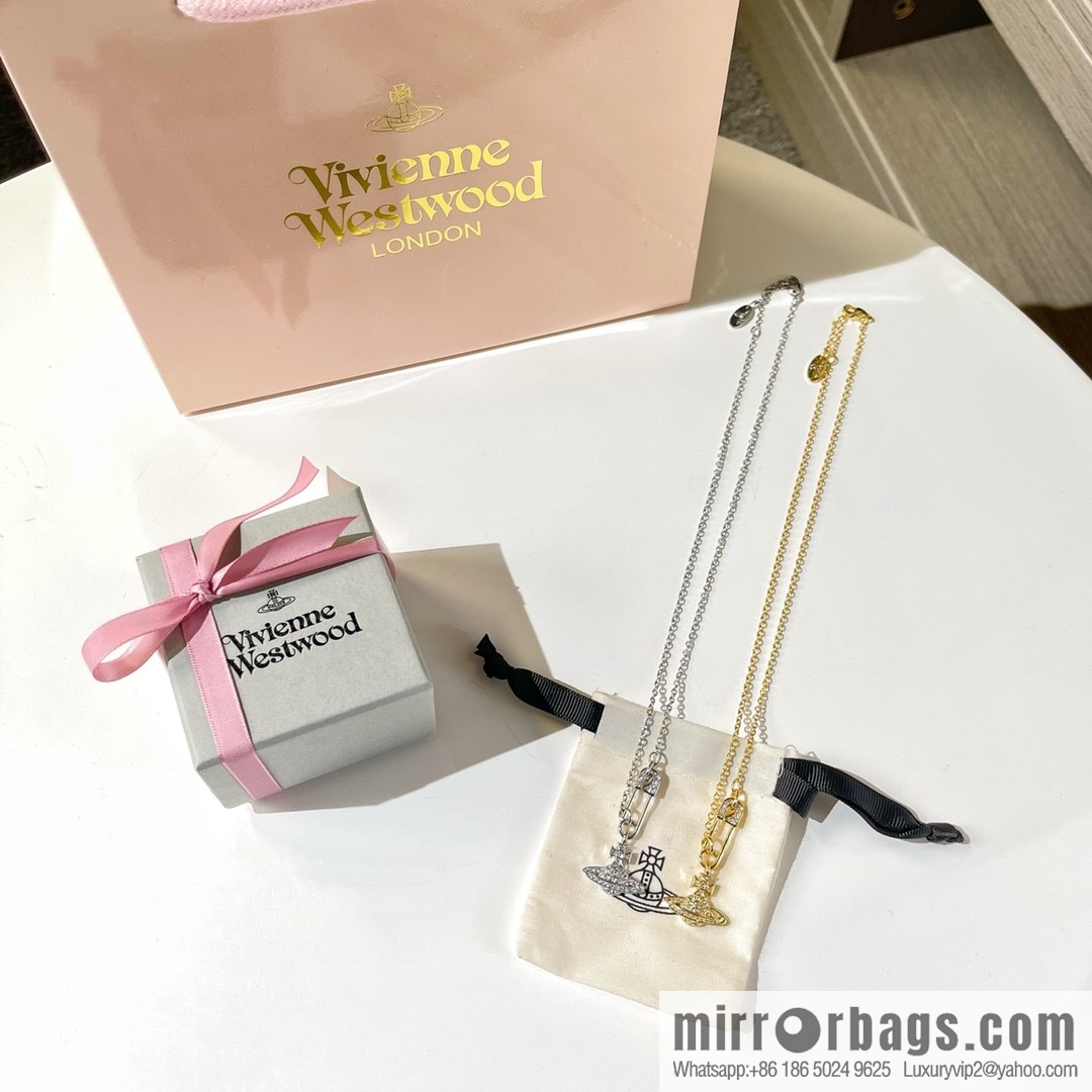 New ☑️ Vivienne Westwood Queen Mother pins full of diamonds Saturn necklace