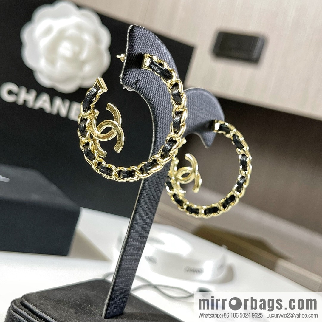 New ☑️ Chanel double c black leather rope stud earrings