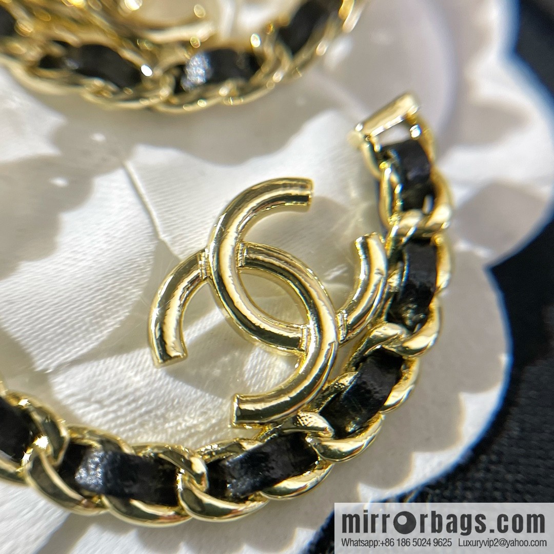 New ☑️ Chanel double c black leather rope stud earrings