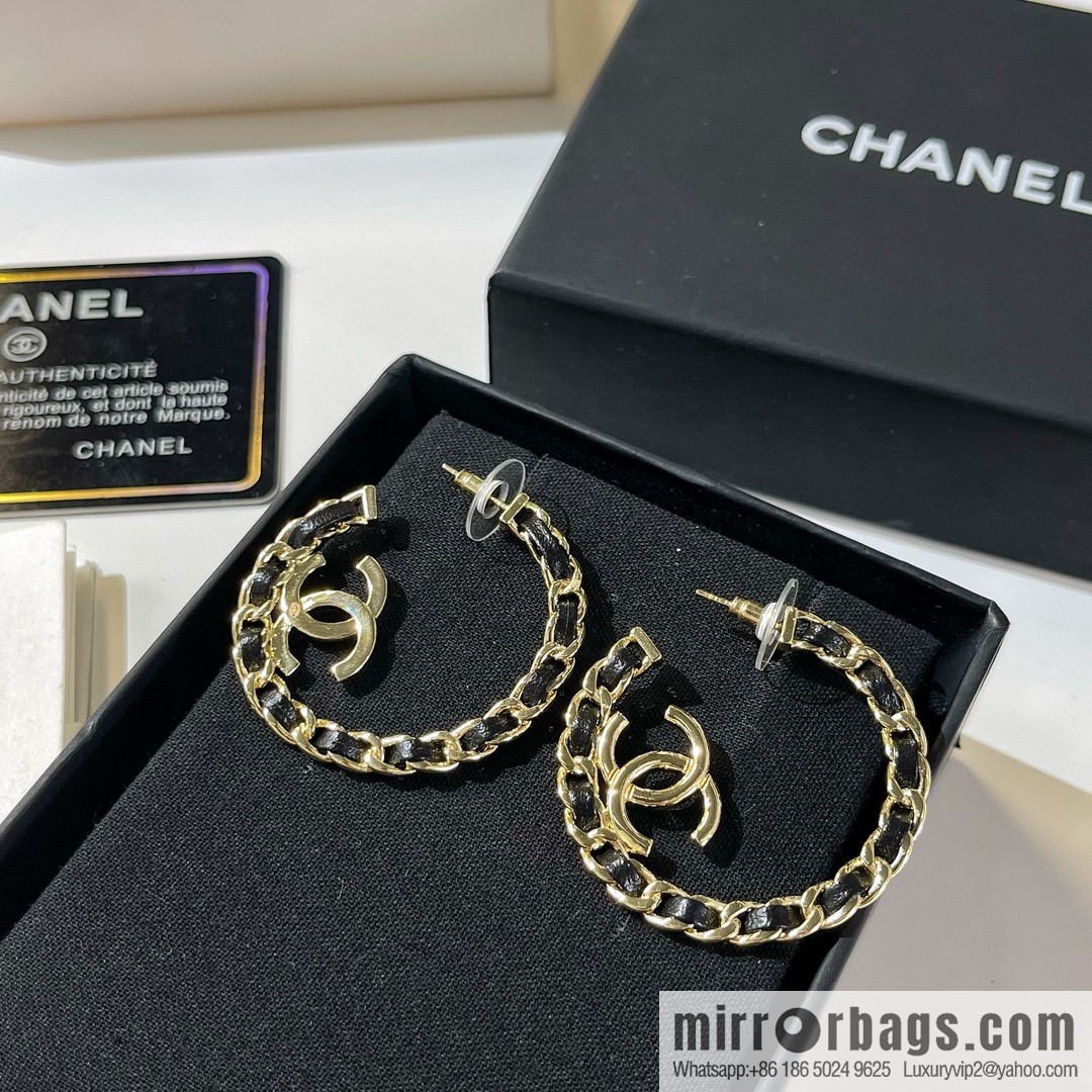 New ☑️ Chanel double c black leather rope stud earrings