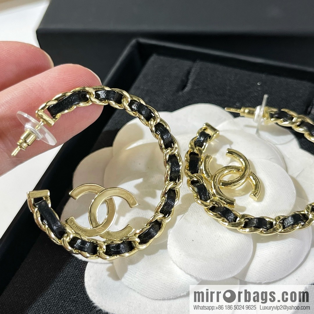 New ☑️ Chanel double c black leather rope stud earrings