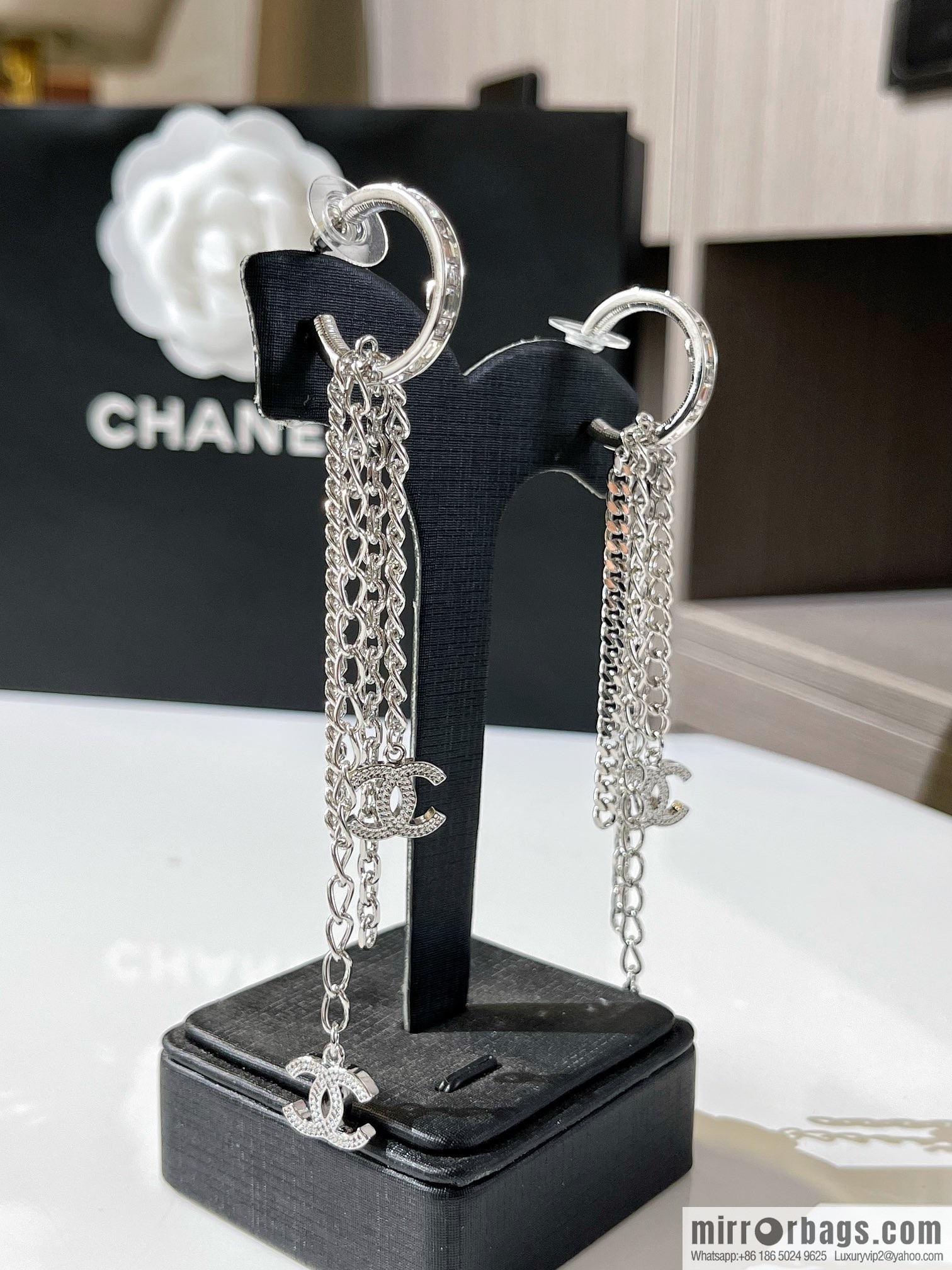 New ☑️ Chanel double c fringed stud earrings
