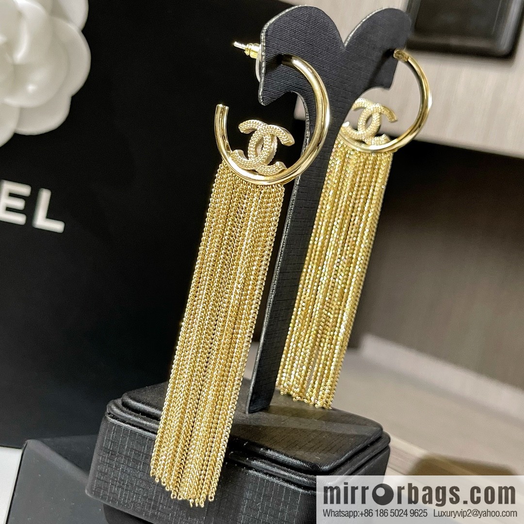 New ☑️ Chanel double c fringed stud earrings