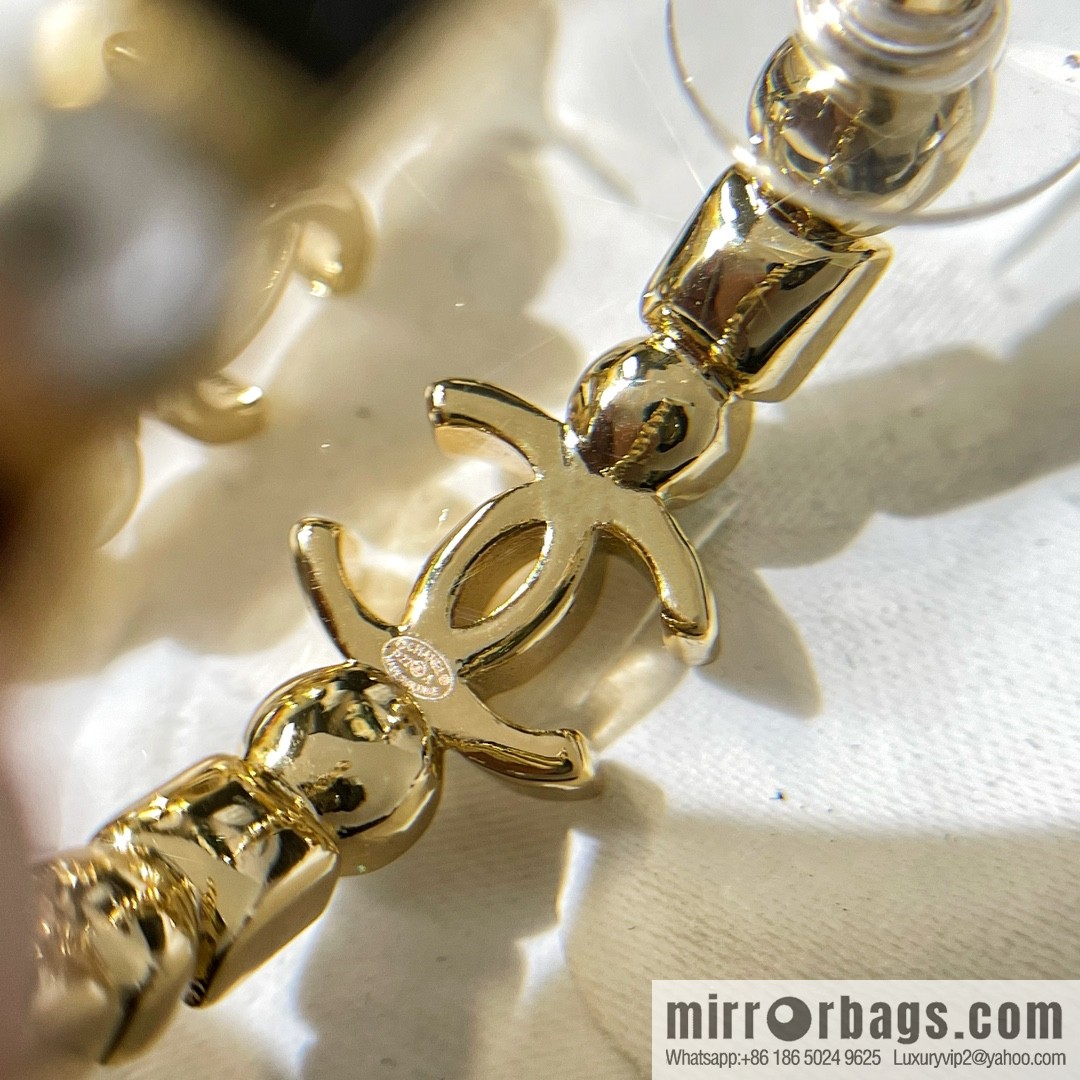 New ☑️ Chanel double c black square diamond pearl stud earrings