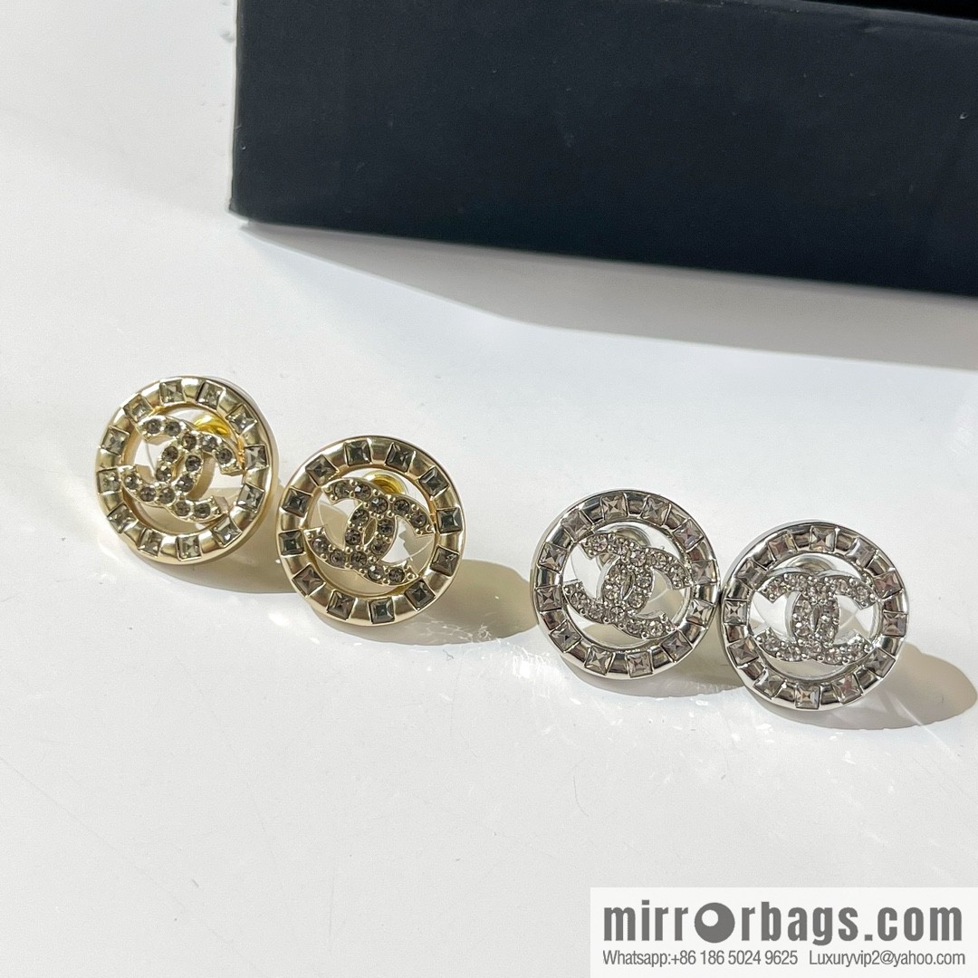 New ☑️ Chanel double c round rhinestone stud earrings