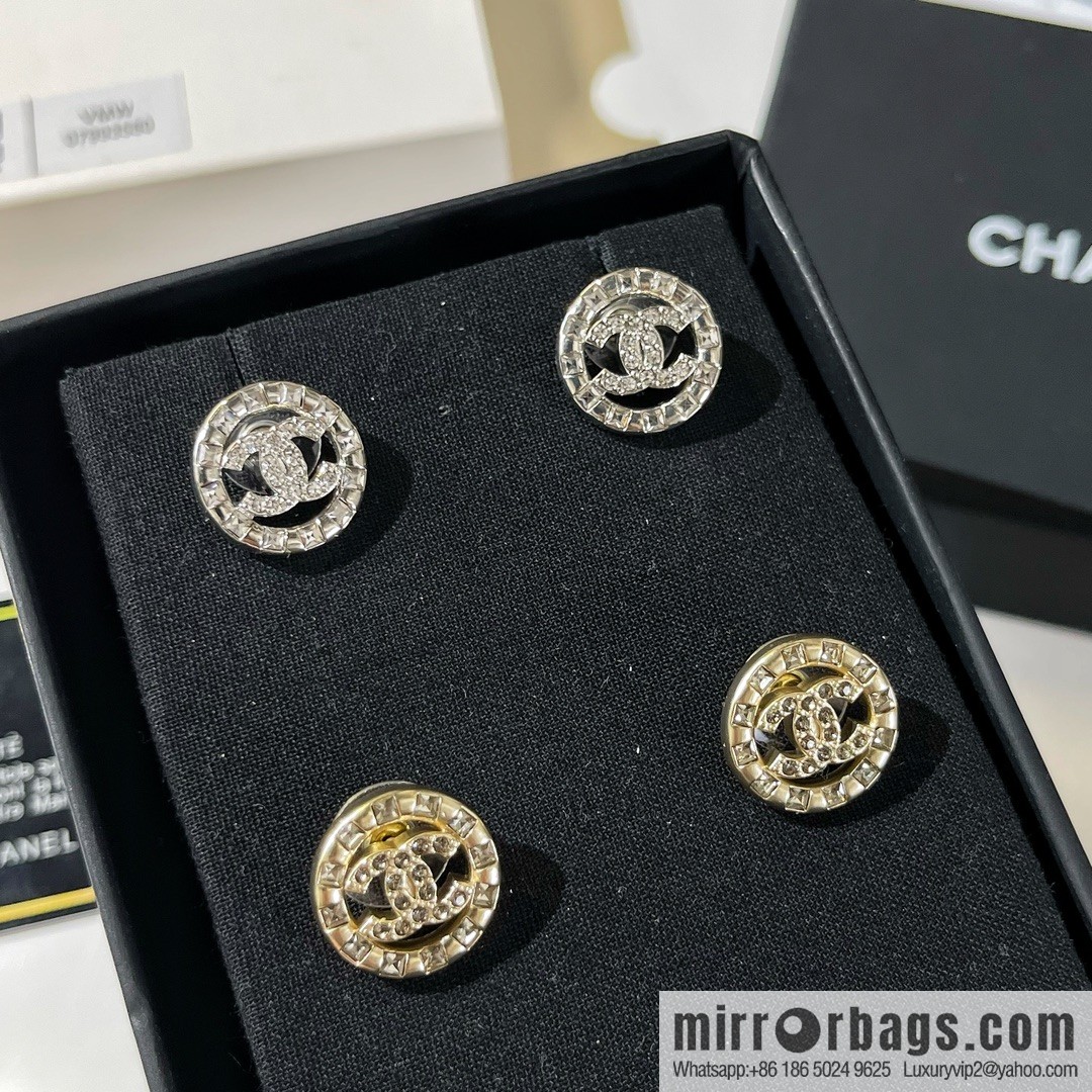 New ☑️ Chanel double c round rhinestone stud earrings