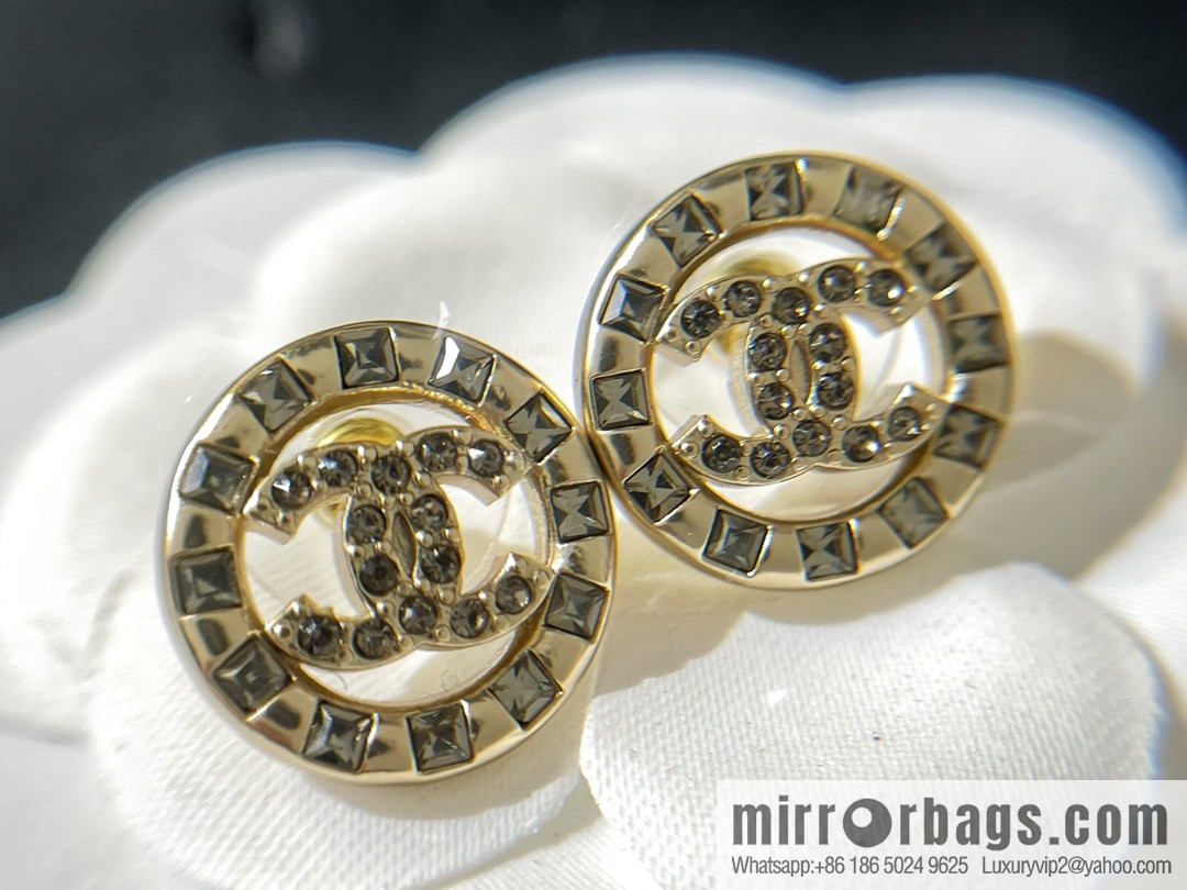 New ☑️ Chanel double c round rhinestone stud earrings
