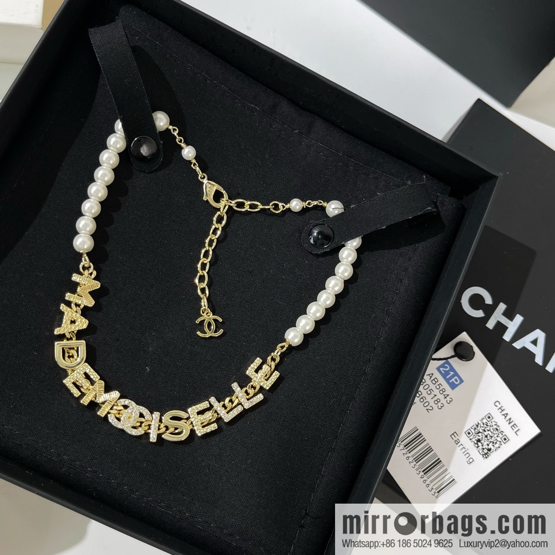 New ☑️ Chanel Double C Letter Pearl Necklace