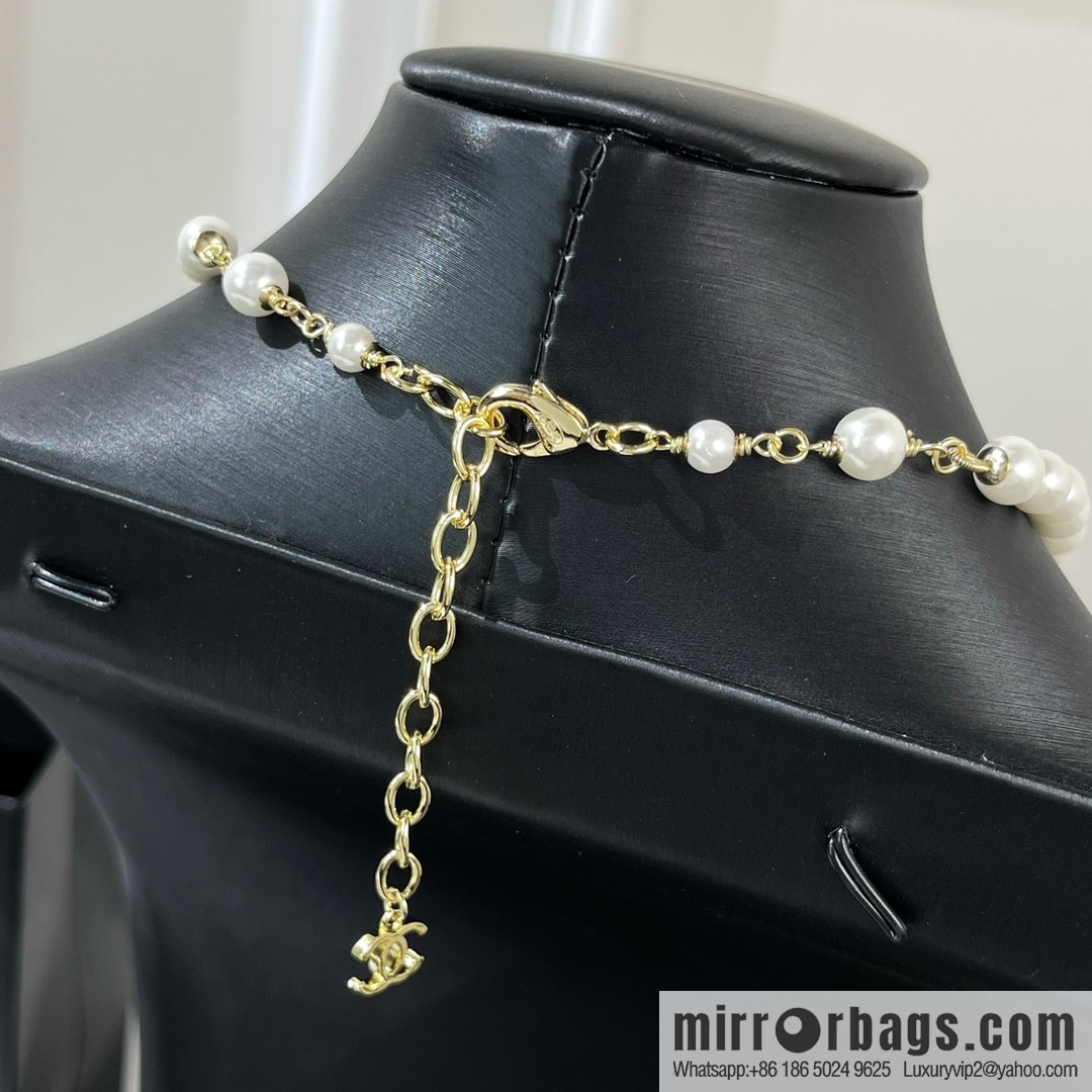New ☑️ Chanel Double C Letter Pearl Necklace