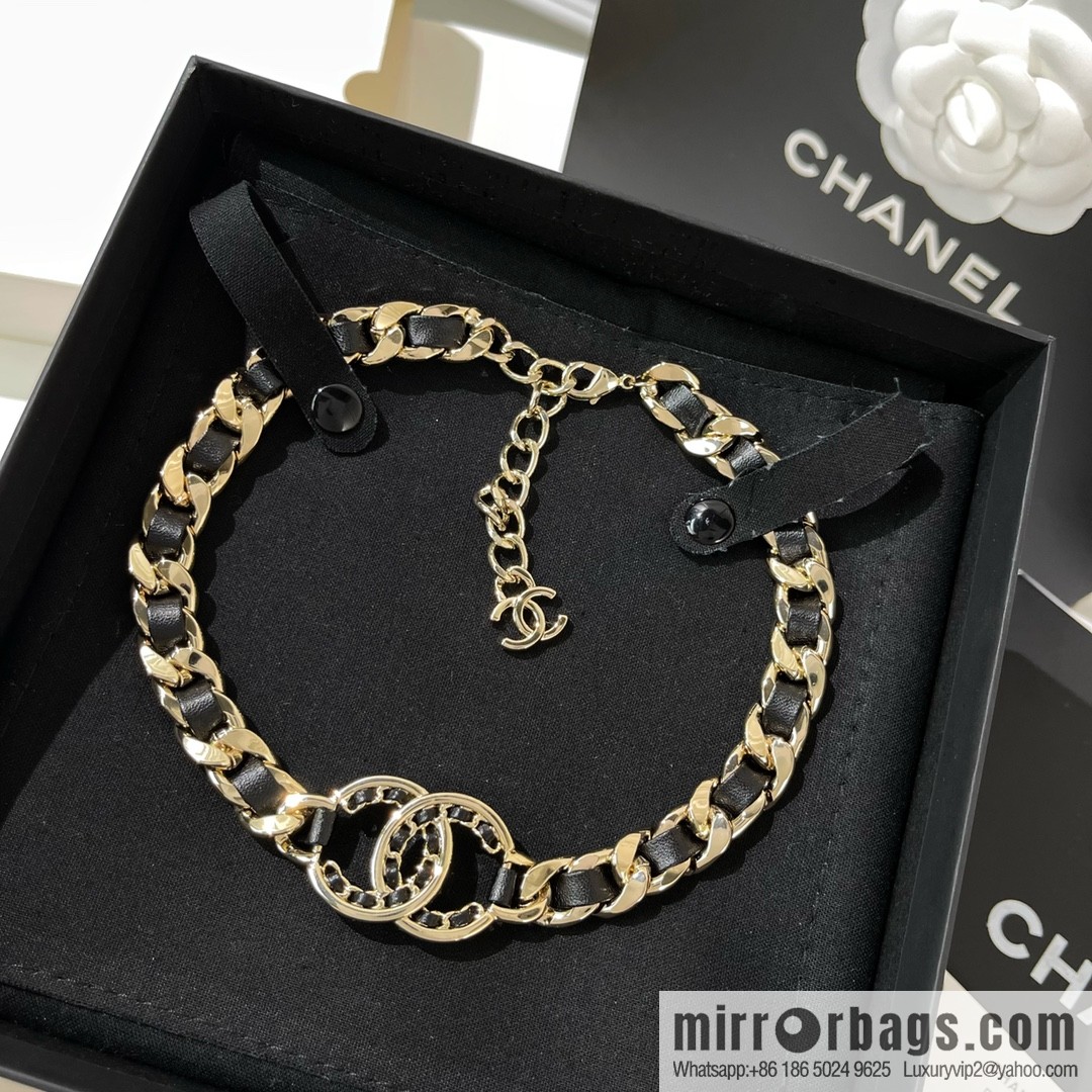 New ☑️ Chanel double c black leather rope necklace
