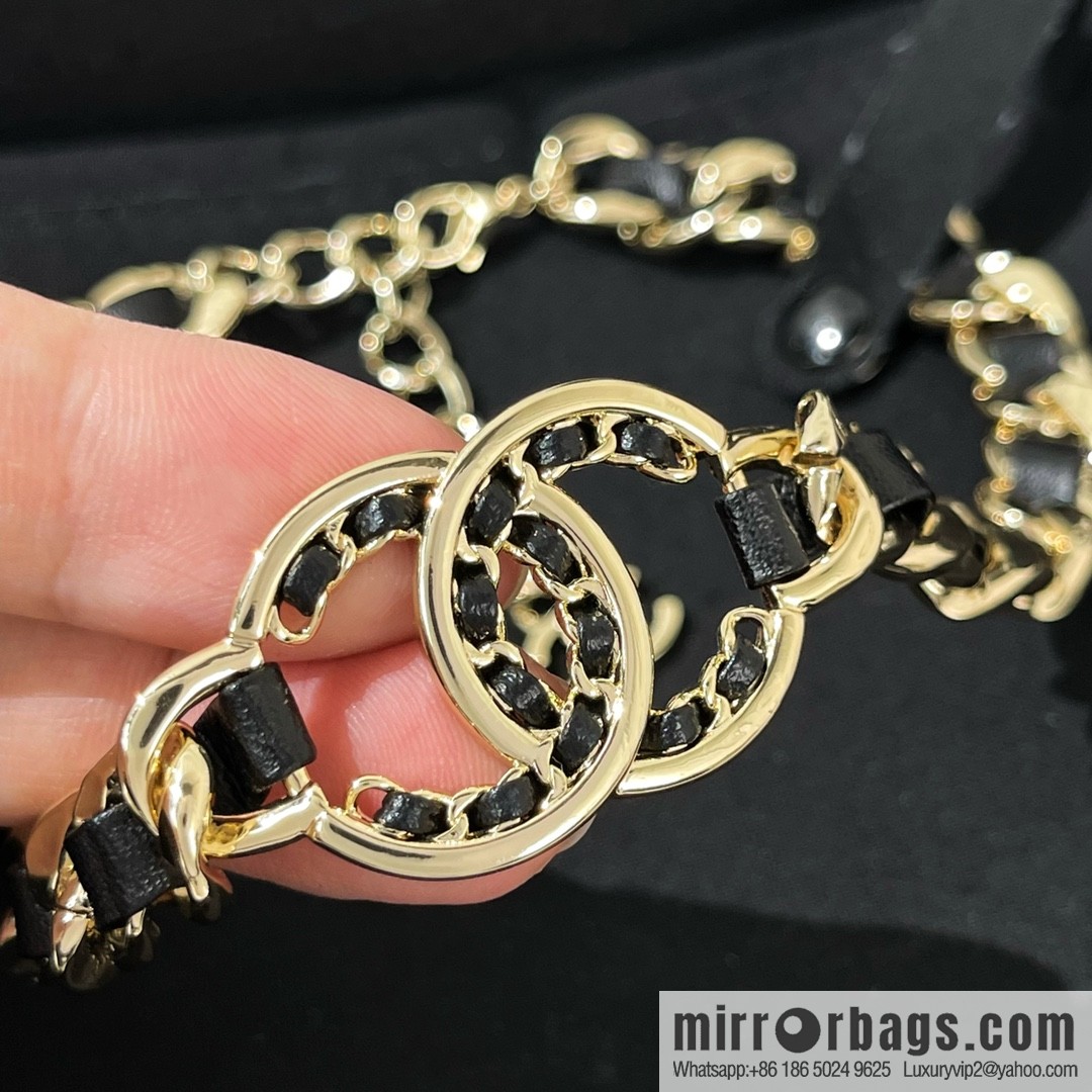 New ☑️ Chanel double c black leather rope necklace