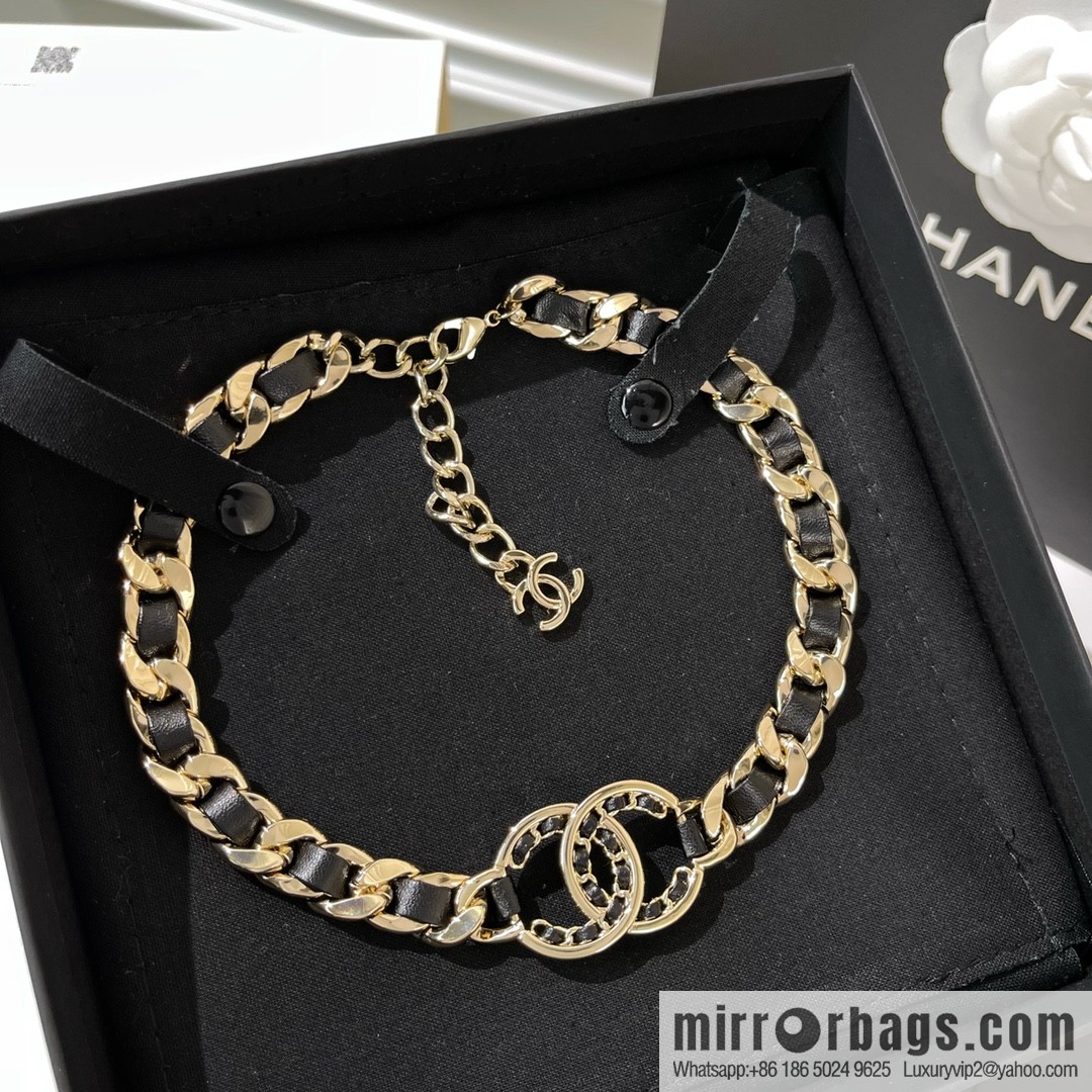 New ☑️ Chanel double c black leather rope necklace