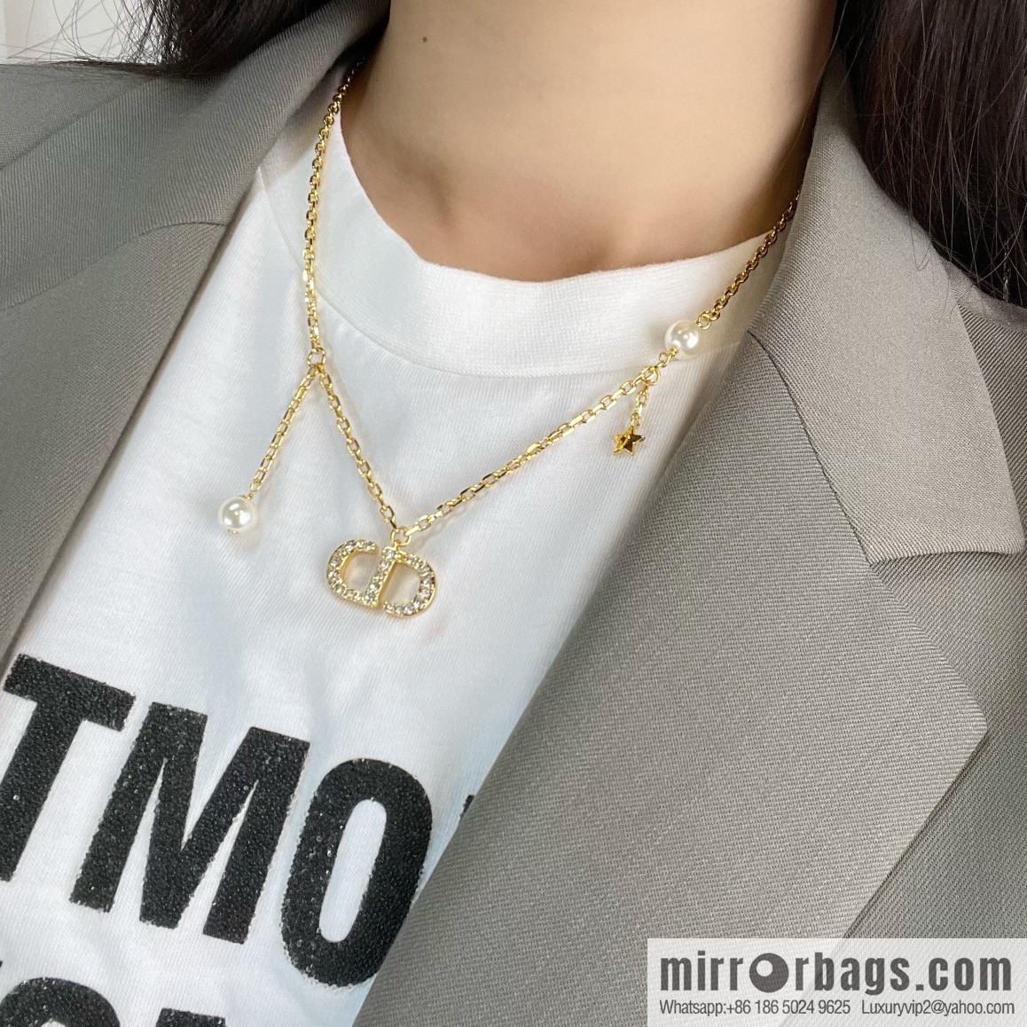 New ☑️ Dior gold CD pearl star necklace