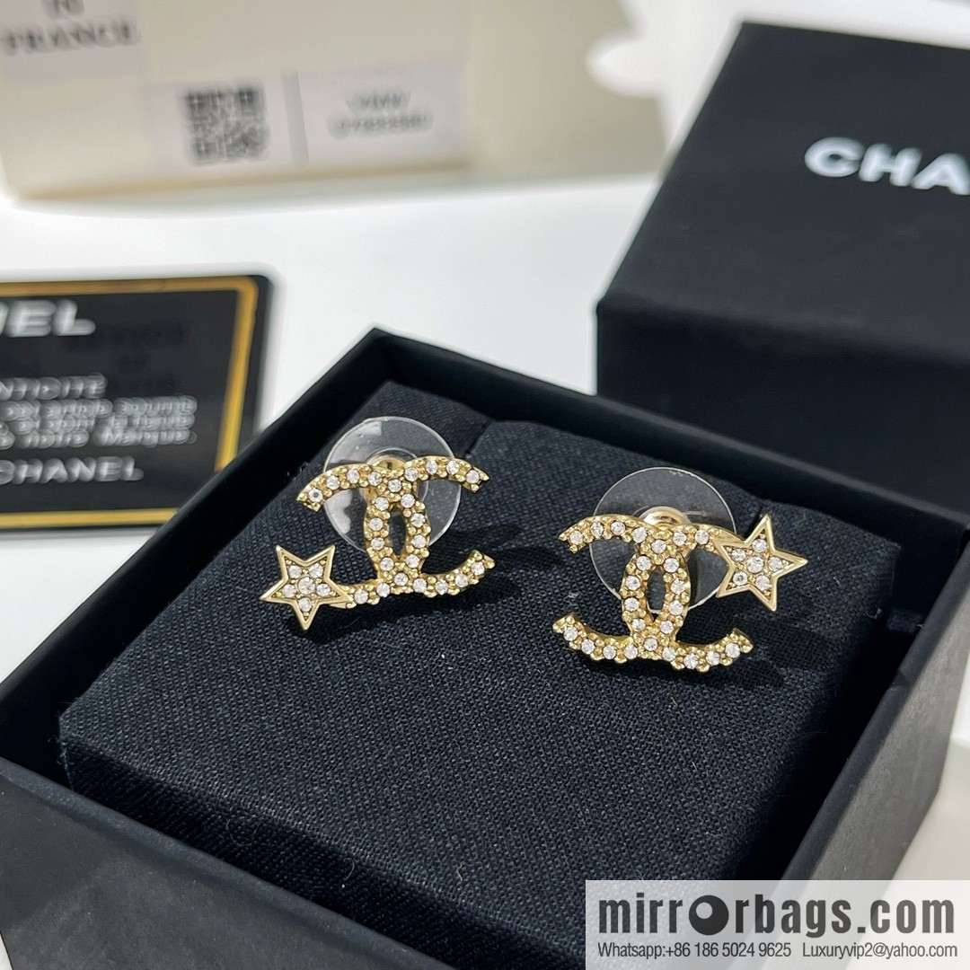 New ☑️ Chanel full diamond double c star stud earrings