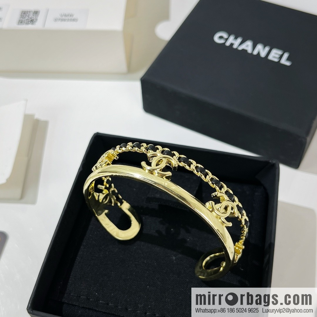 New ☑️ Chanel double c cut-out black leather rope bracelet