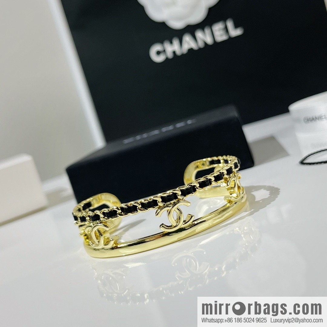New ☑️ Chanel double c cut-out black leather rope bracelet