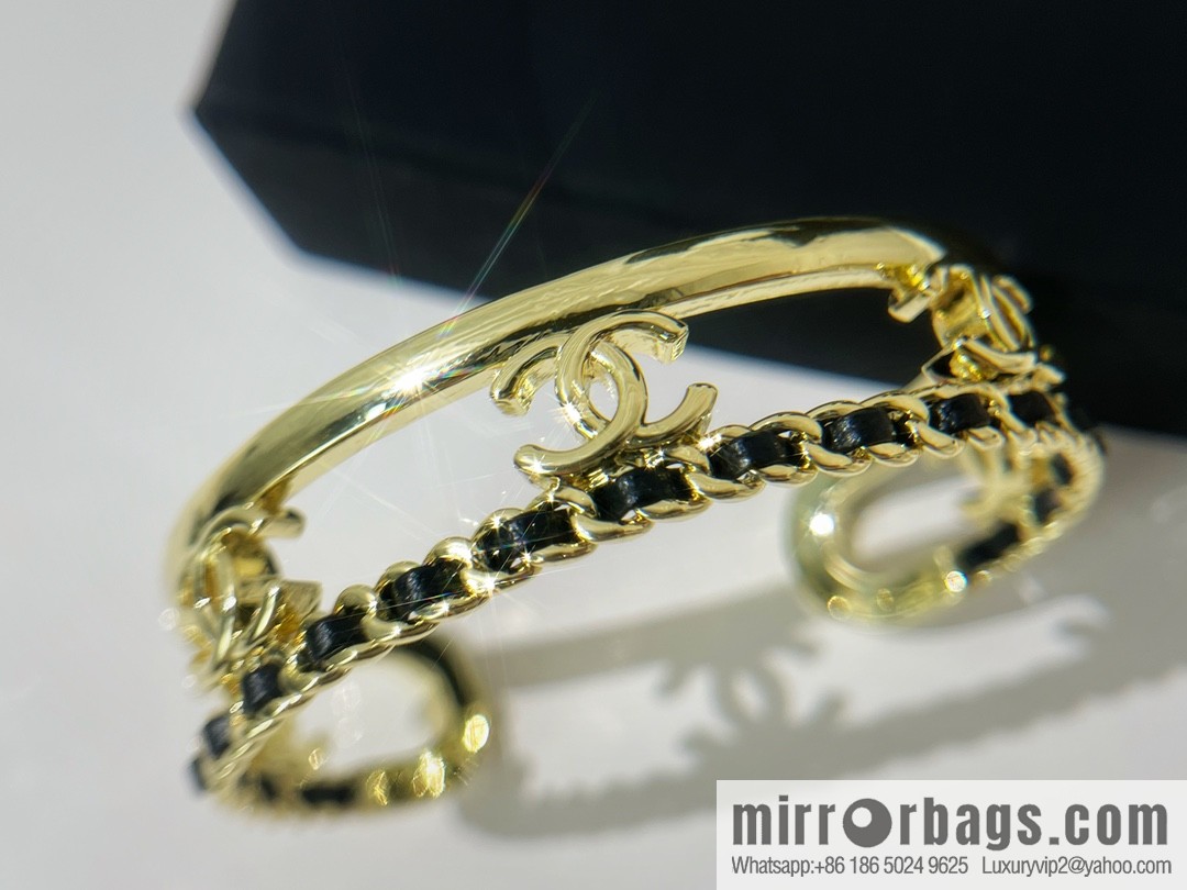 New ☑️ Chanel double c cut-out black leather rope bracelet