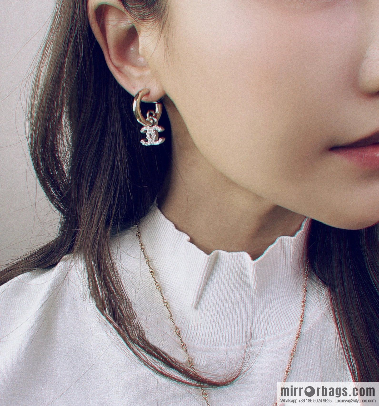 New ☑️ Chanel full diamond double c stud earrings