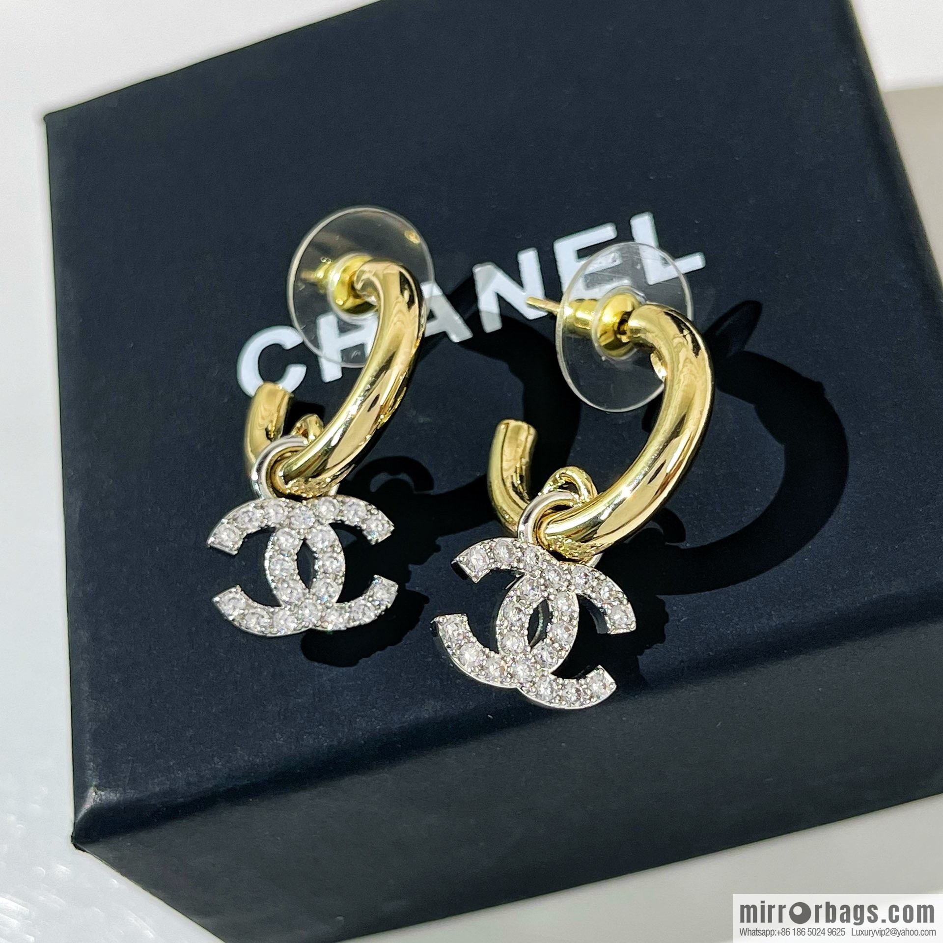 New ☑️ Chanel full diamond double c stud earrings