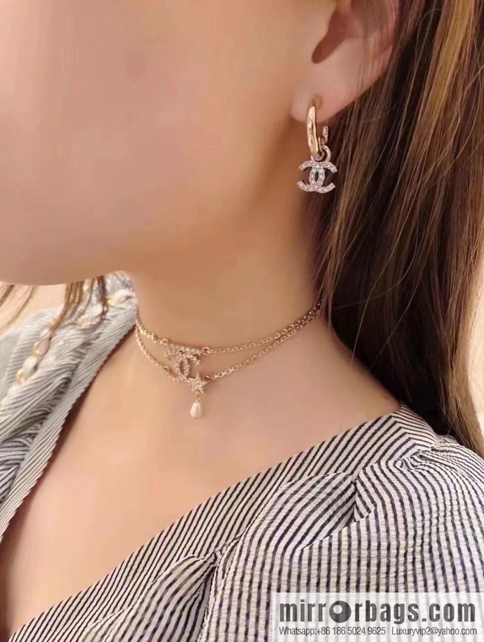 New ☑️ Chanel full diamond double c stud earrings