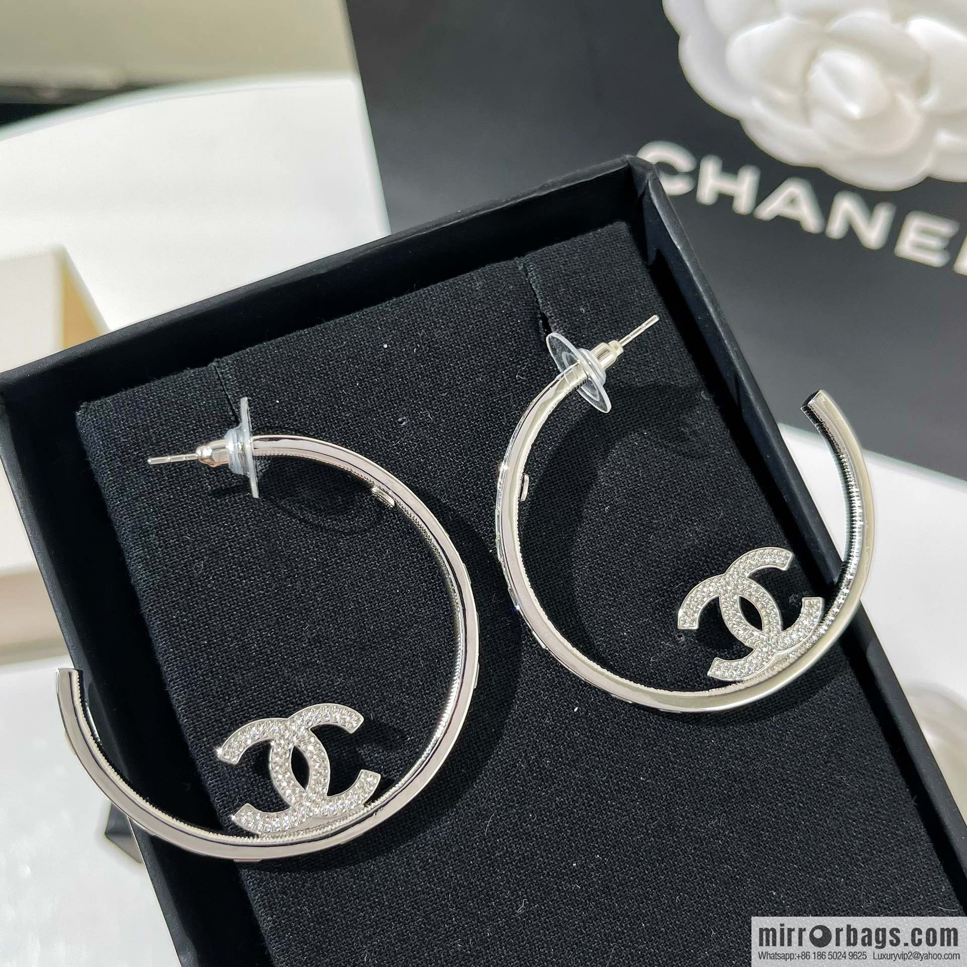 New ☑️ Chanel full diamond double c stud earrings
