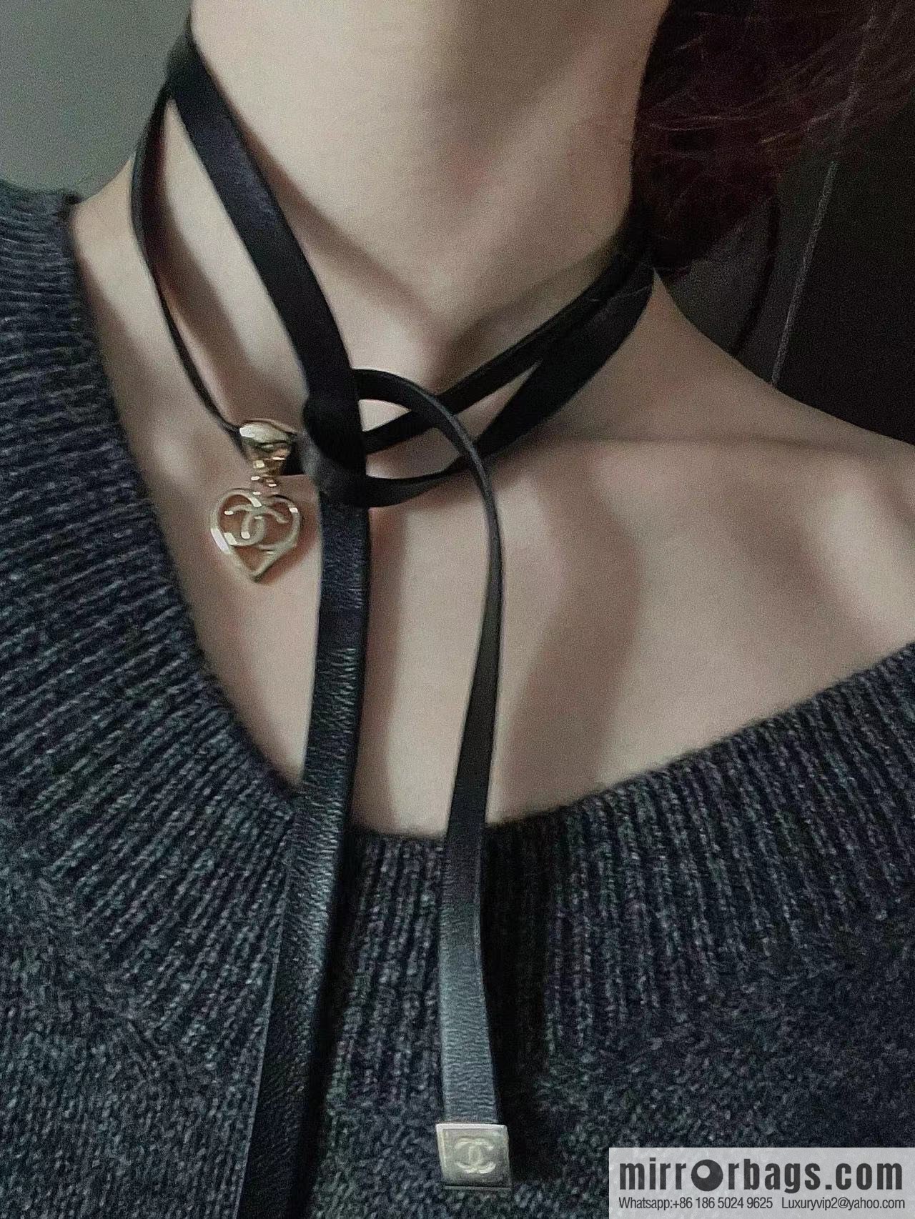 New ☑️ Chanel cut-out love double c black leather rope necklace necklace