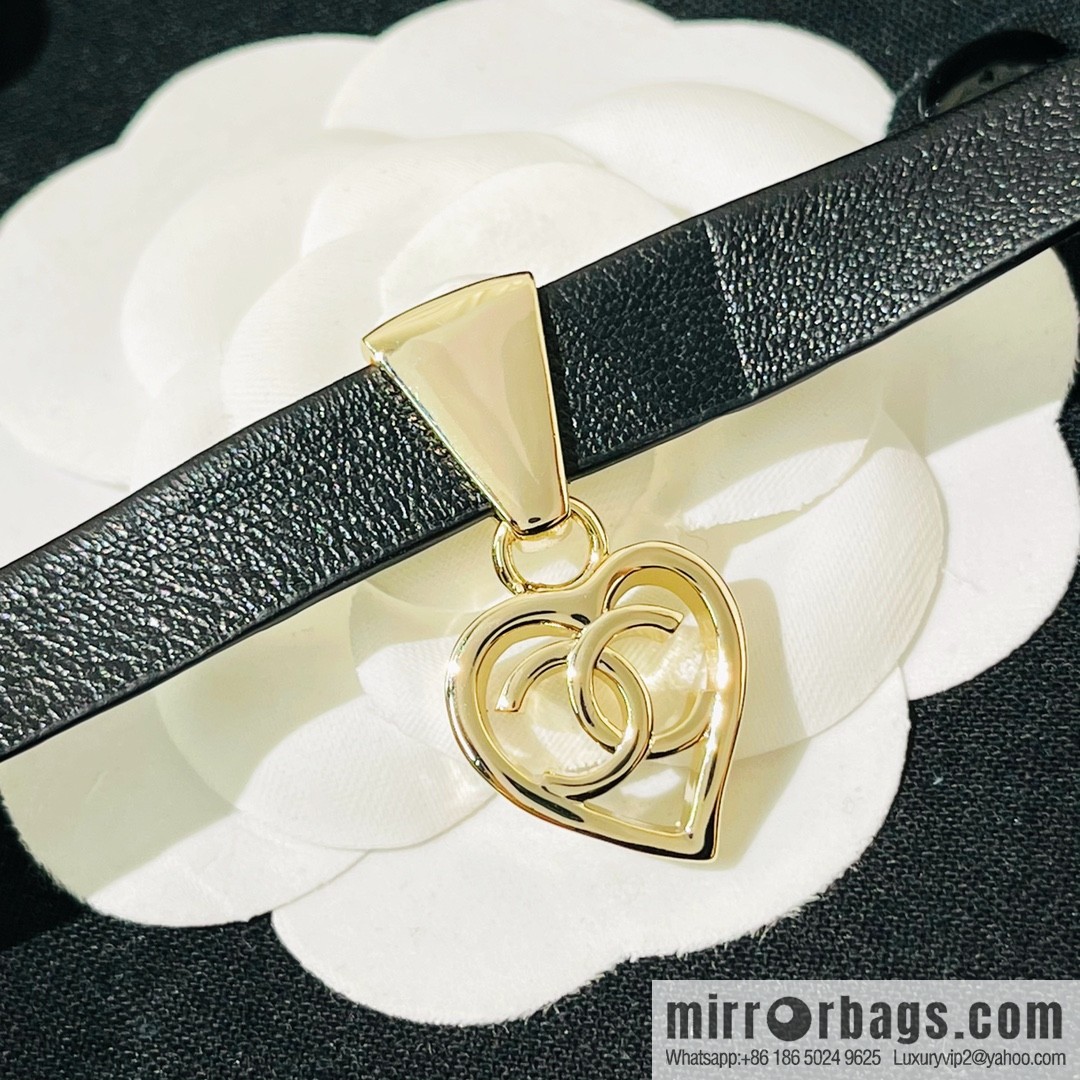 New ☑️ Chanel cut-out love double c black leather rope necklace necklace