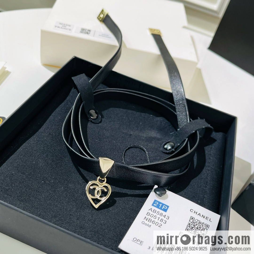 New ☑️ Chanel cut-out love double c black leather rope necklace necklace
