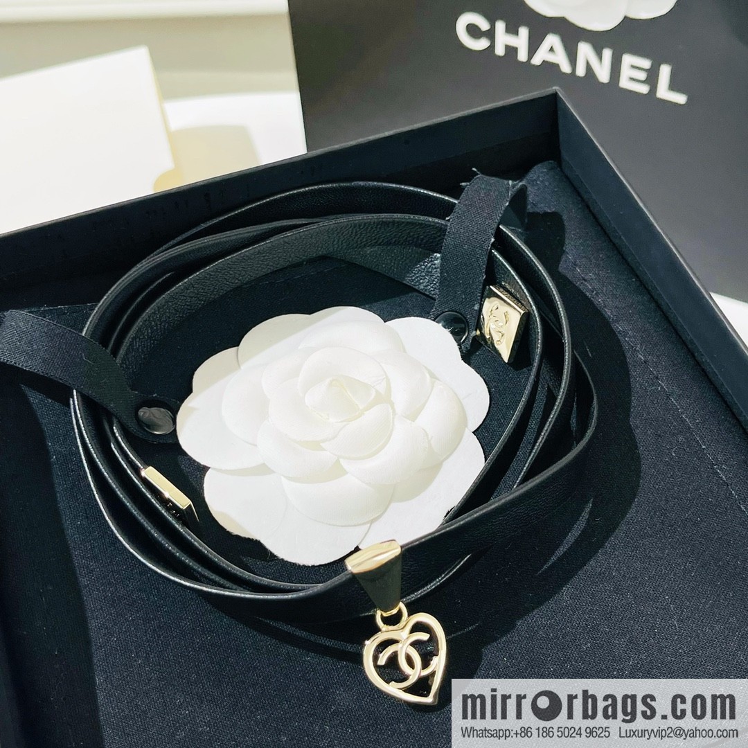 New ☑️ Chanel cut-out love double c black leather rope necklace necklace