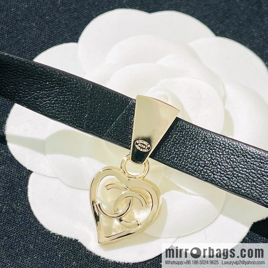 New ☑️ Chanel cut-out love double c black leather rope necklace necklace