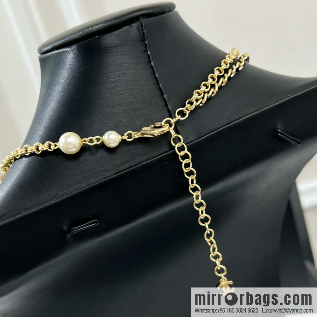 New ☑️ Chanel bow black leather rope pearl necklace necklace necklace