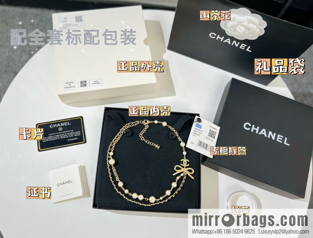 New ☑️ Chanel bow black leather rope pearl necklace necklace necklace