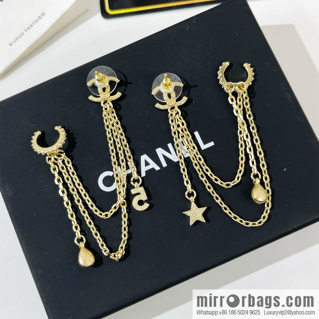 New ☑️ Chanel fringed 5-character star stud earrings clip