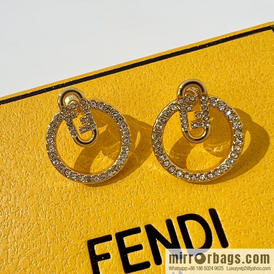 New Fendi full diamond round stud earrings
