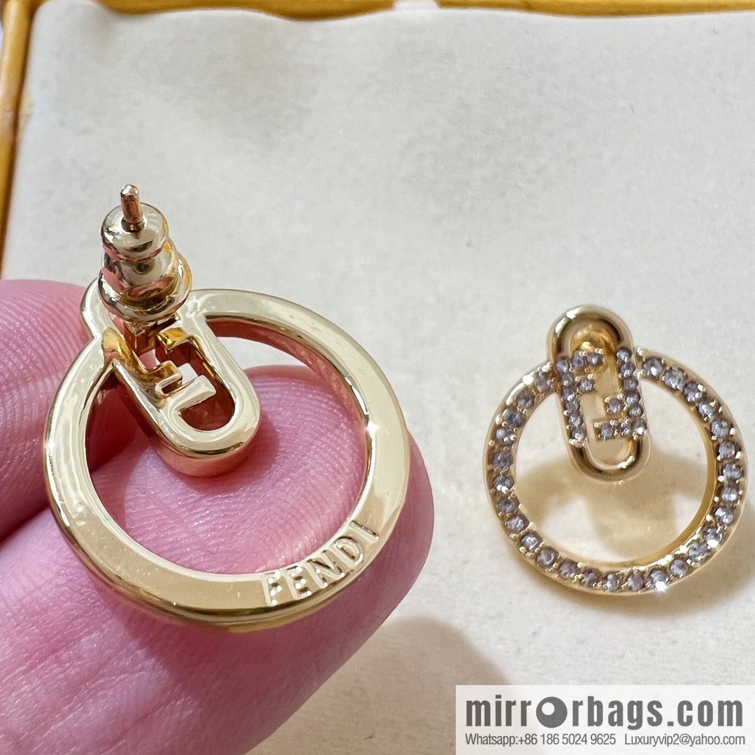 New Fendi full diamond round stud earrings