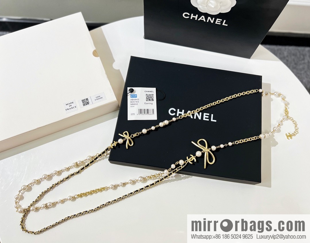 New ☑️ Chanel double c black leather rope bow sweater chain necklace