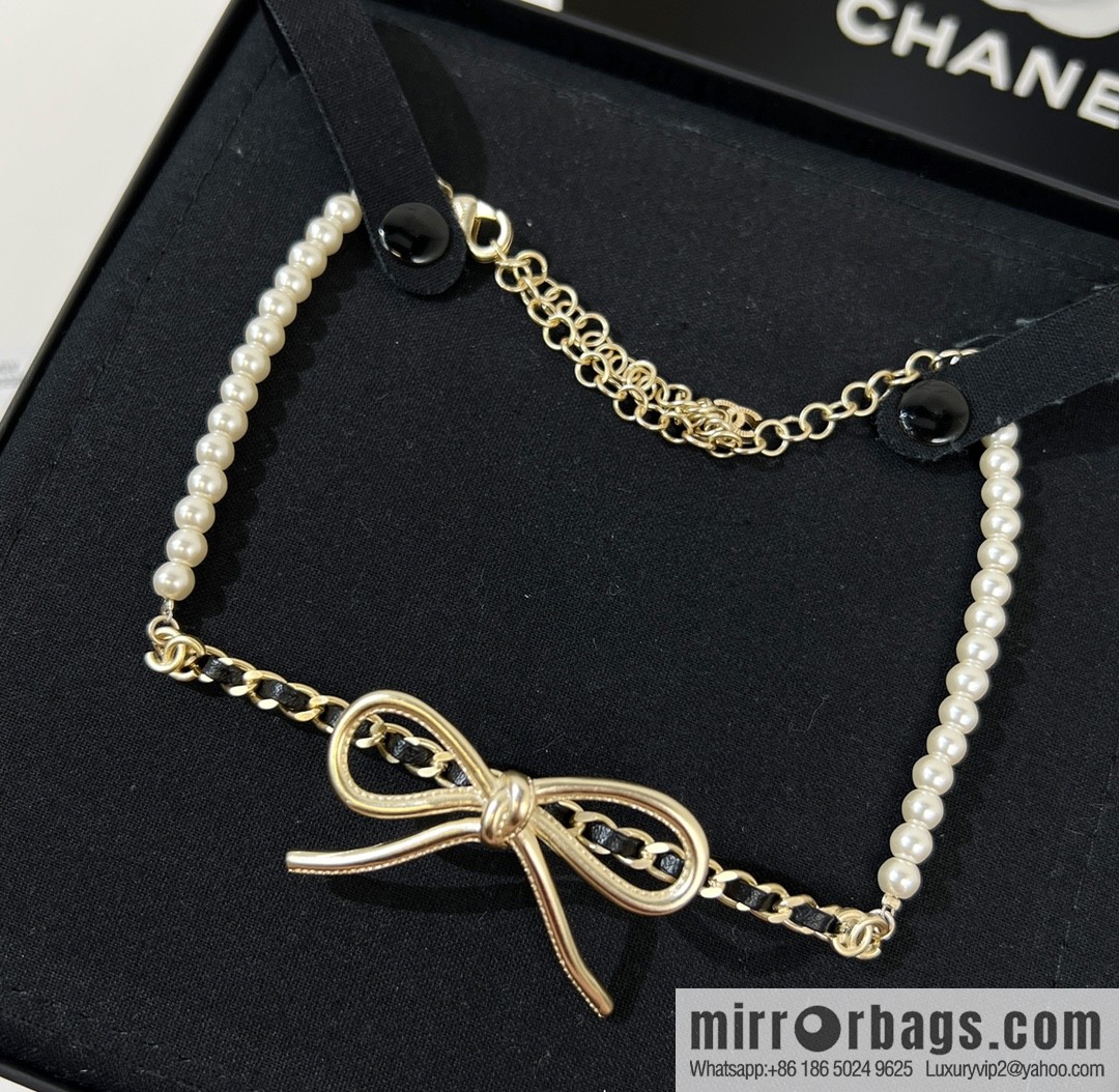 New ☑️ Chanel Double C Bow Pearl Necklace