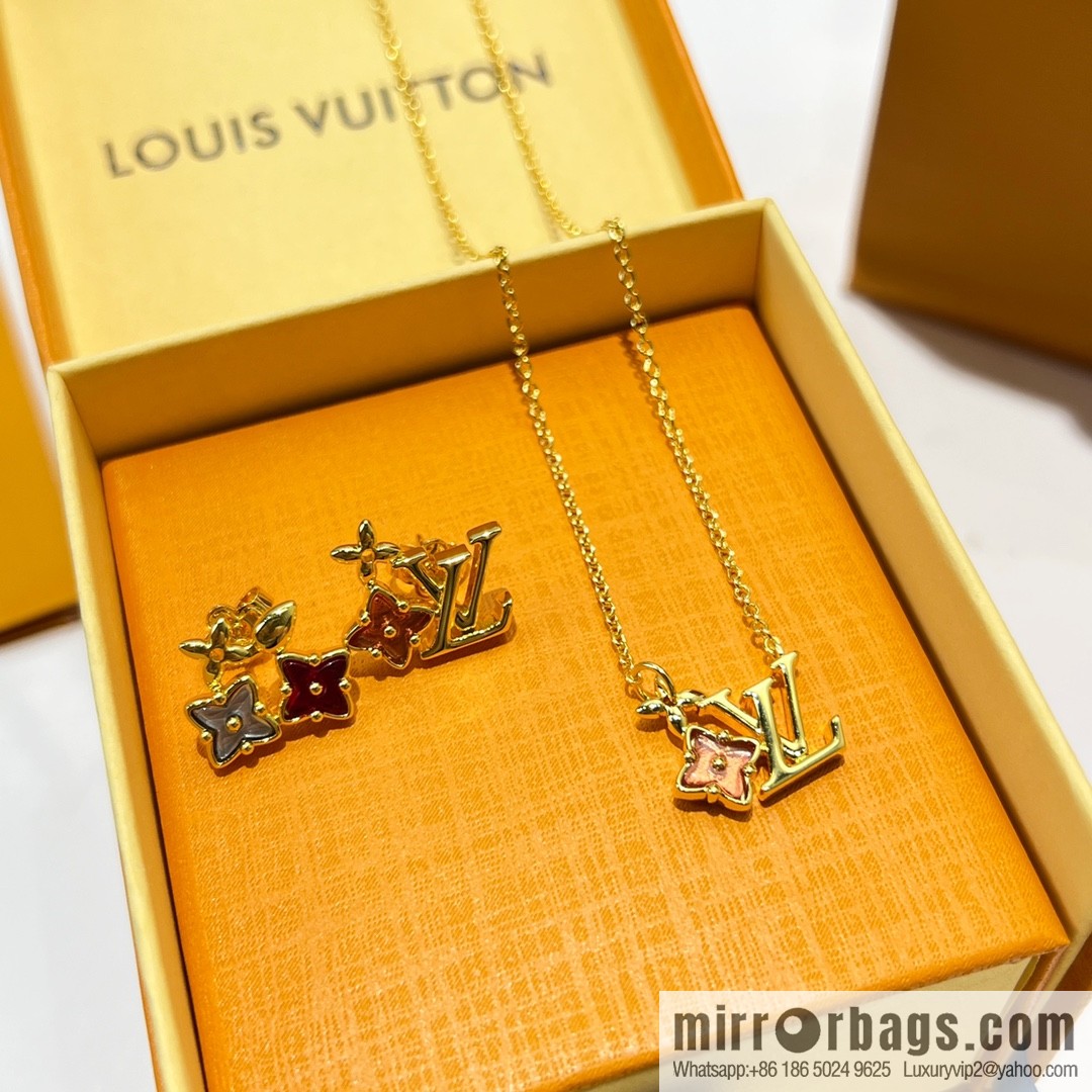 Louis Vuitton lv crystal monogram necklace stud earrings