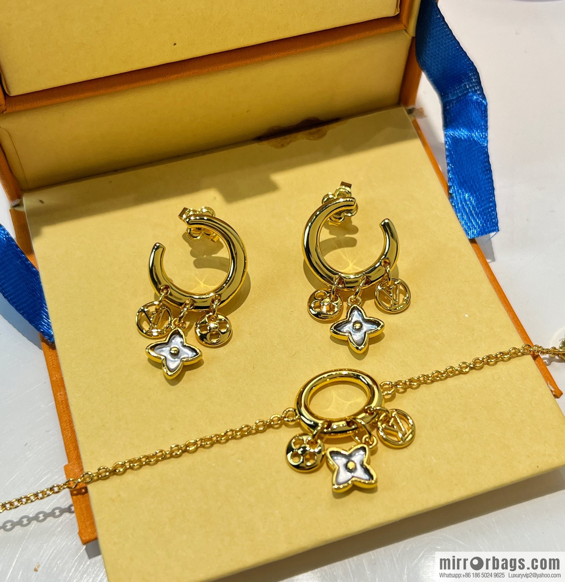 Louis Vuitton lv crystal monogram bracelet stud earrings